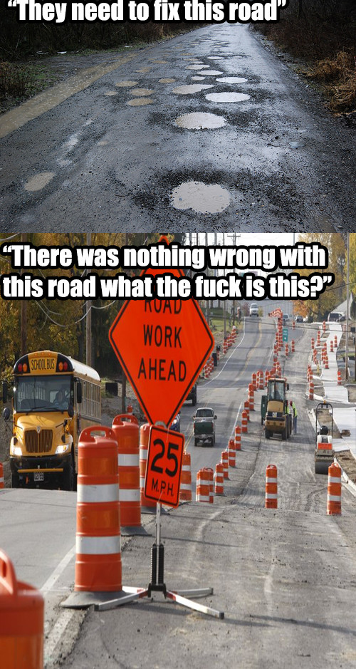 Enjoy the meme 'Fucking road construction' uploaded by soydolphin...