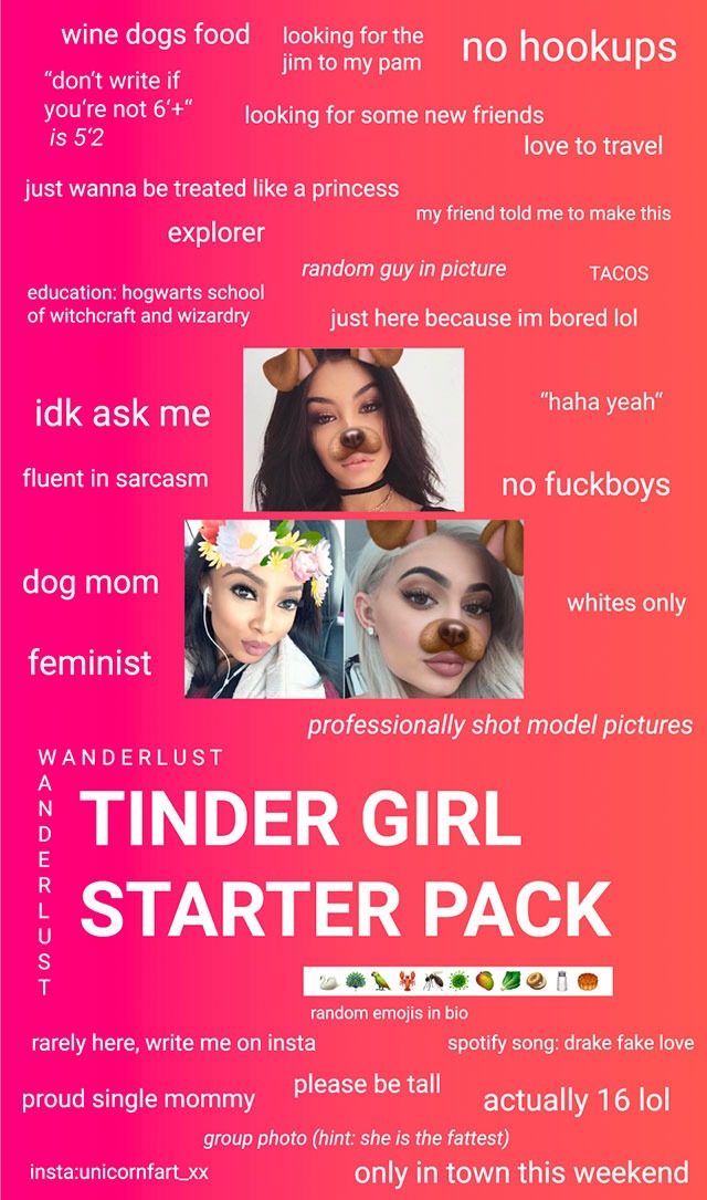 Tinder Girl Starter Pack Meme By Schizoidman Memedroid