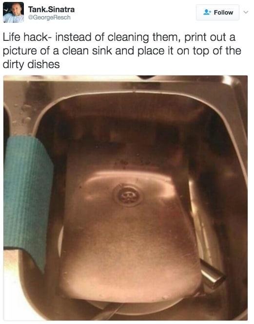 Dirty dishes: Life hack - meme