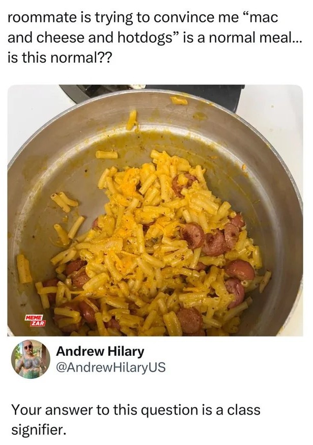 Boil the pasta in hotdog water for extra flavor - meme
