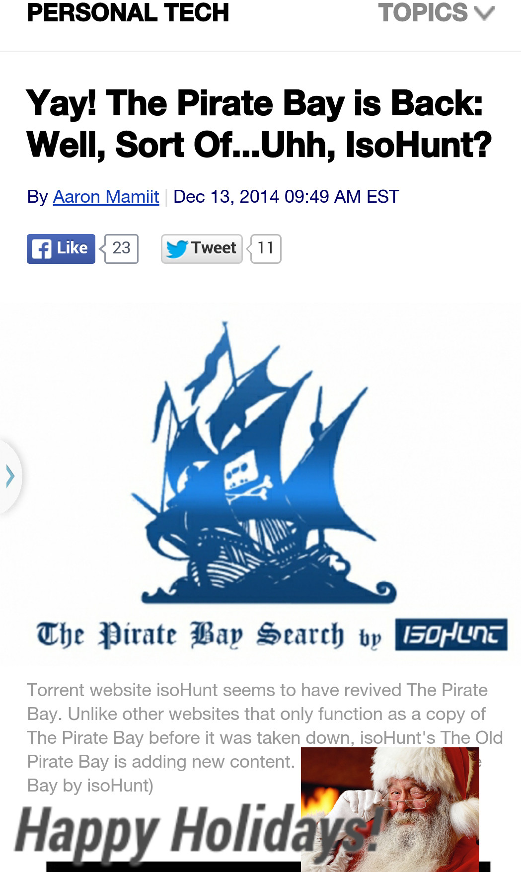 Pirate Bay is back just in time for Christmas! - meme