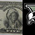 Similarity between 1899 5$ bill and gtaV logo