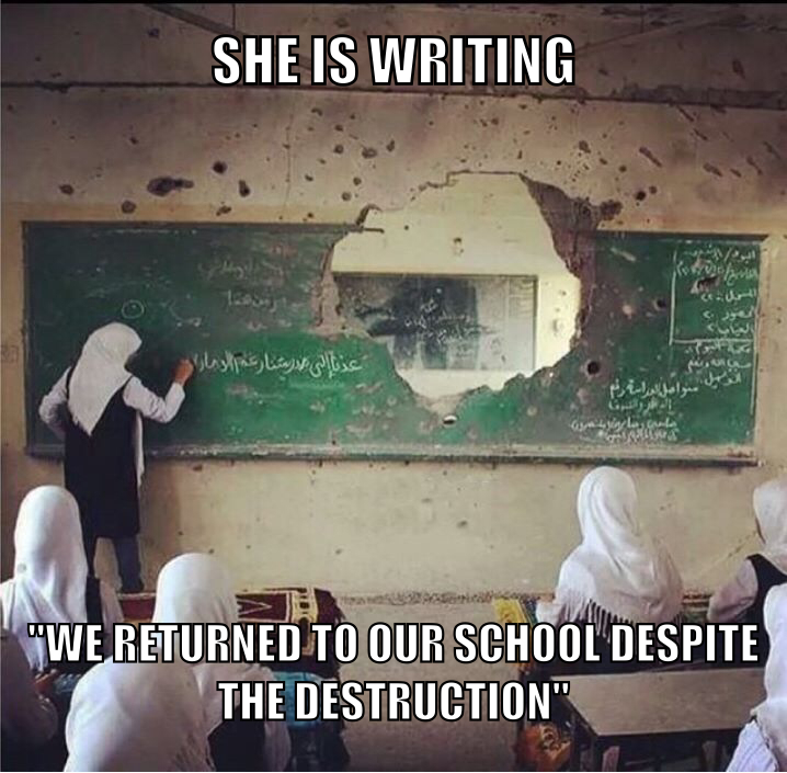 Iraqi schoolgirls return to school in their liberated cities - meme