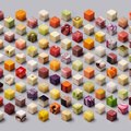 Food cut into perfect cubes