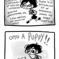 emo girl can't contain herself around puppies
