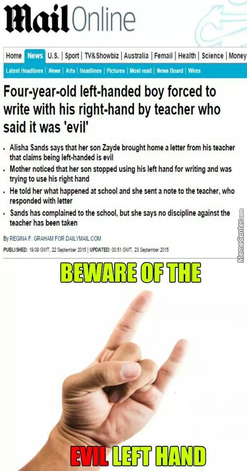beware of the evil left hand - meme