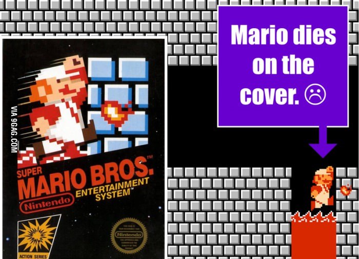 Mario meurt sur la jaquette - meme