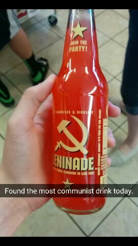 The side of the bottle says: drink comrade! It's this or the gulag! - meme