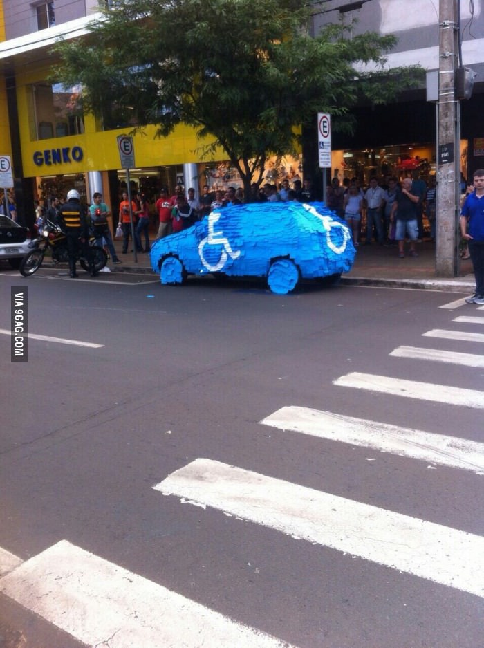 This is what they did to the car when it was parked in the Handicap's spot in brazil!!!!! - meme