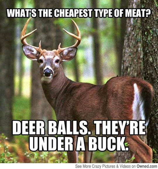 Deer balls, under a buck, is that a pun - meme