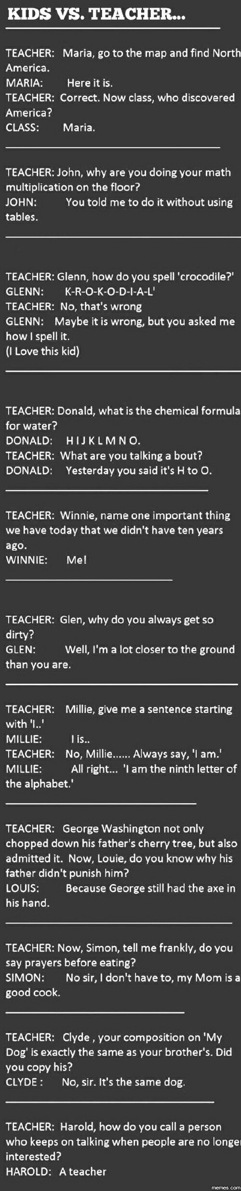 Kids VS Teachers - Who's your favourite kid?! - meme