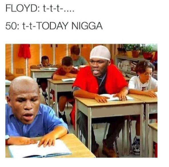 (50 cent called out Floyd Mayweather for the als challenge and basically said he can't read) - meme