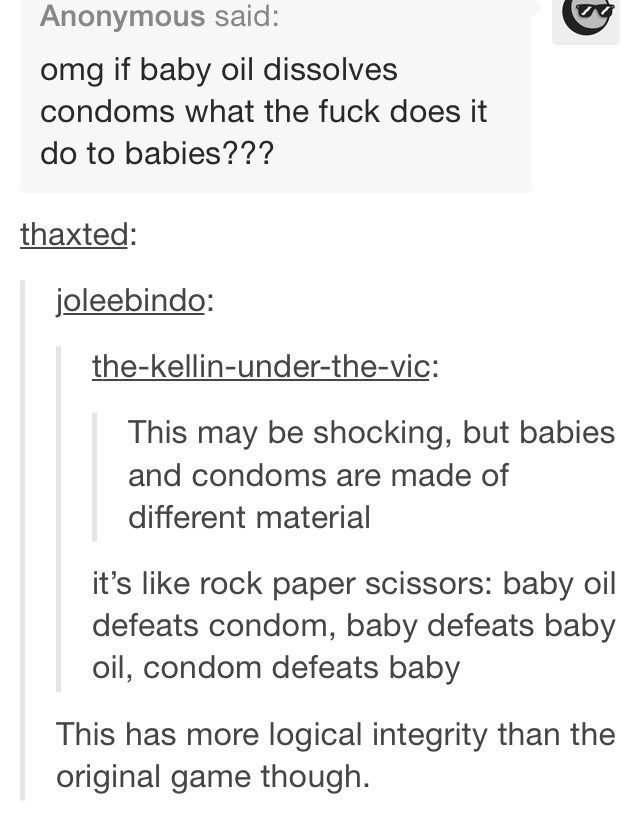 Baby, baby oil, condom - meme