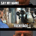 If you don't get it, Fallout 4 companions are voiced to say your chars name, "Fuckface" is included as a voiced name.