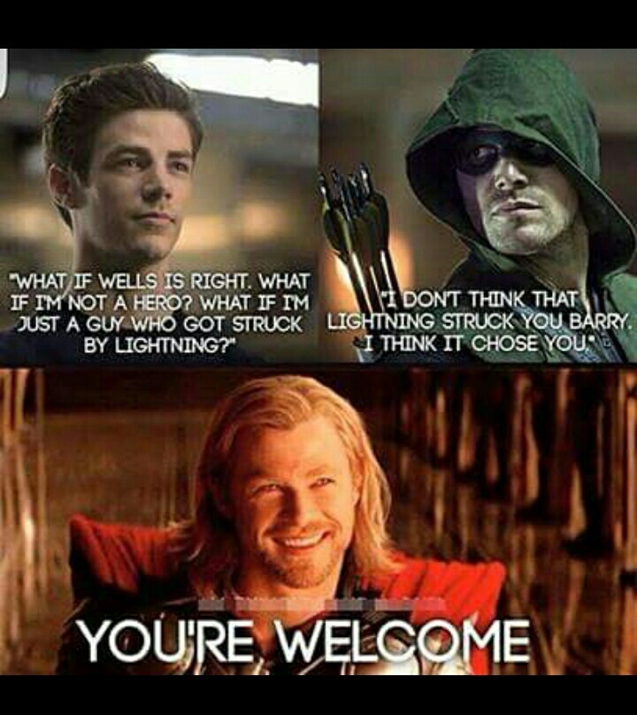 The flash,  the arrow and the Thor - meme
