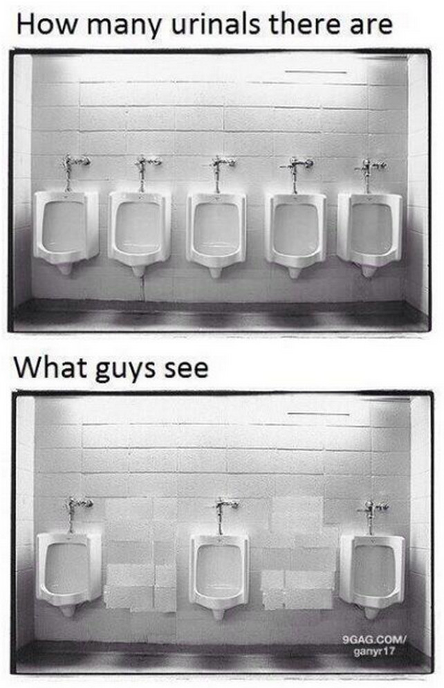 The unwritten rule of men's bathrooms... - meme