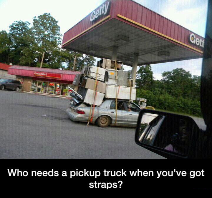 Pickup truck vs straps - meme