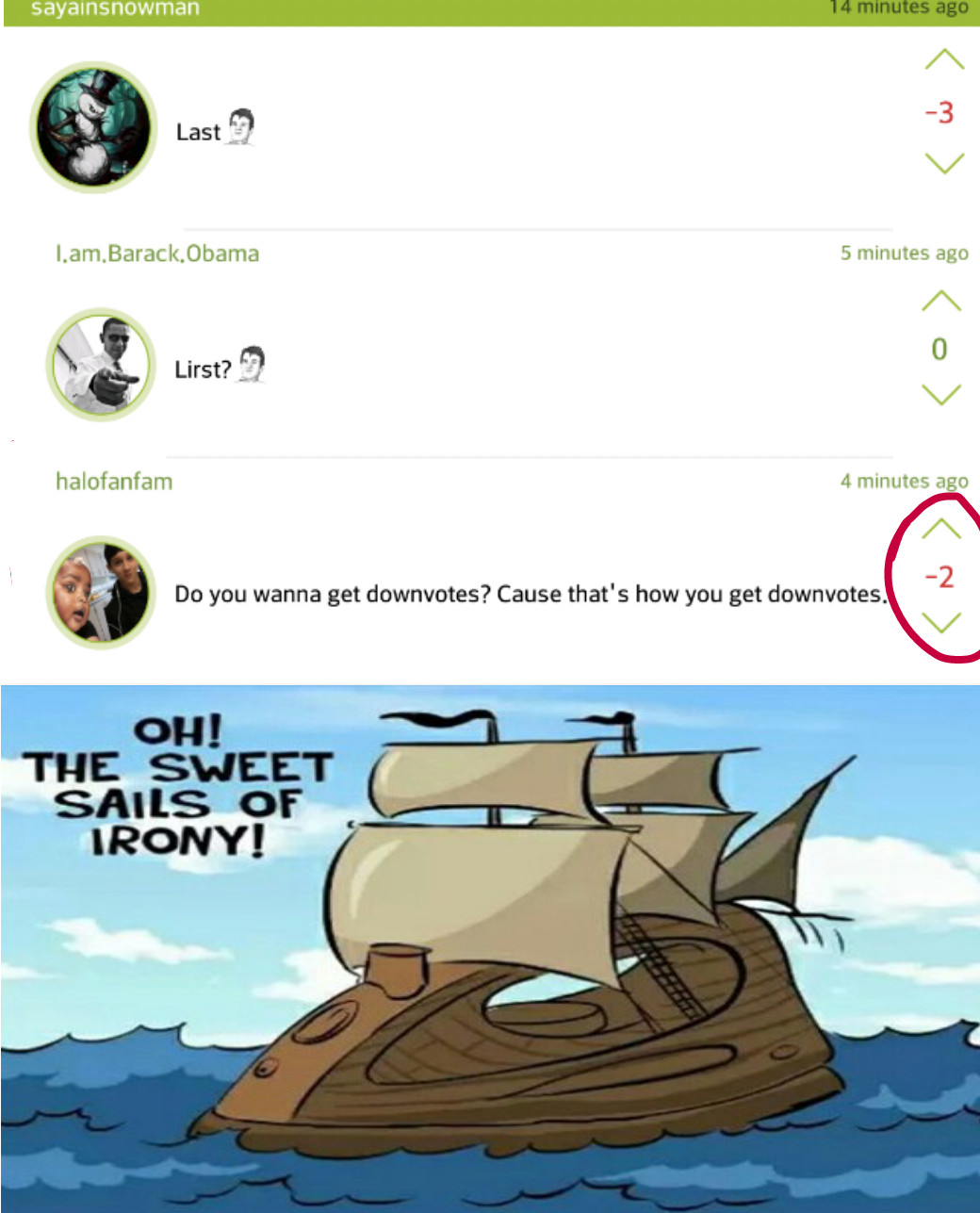 Irony makes one hell of a ship.... - meme