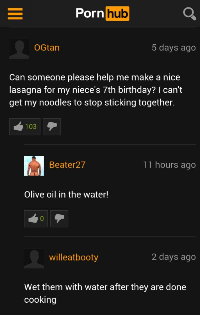 Pornhub, the site for all your cooking problems - meme