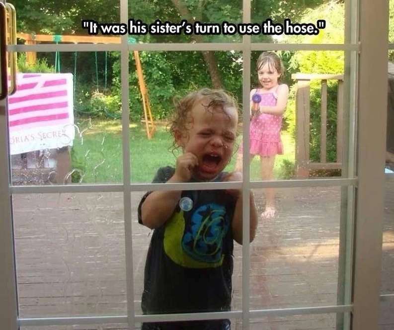 His sisters turn to give him a shower - meme