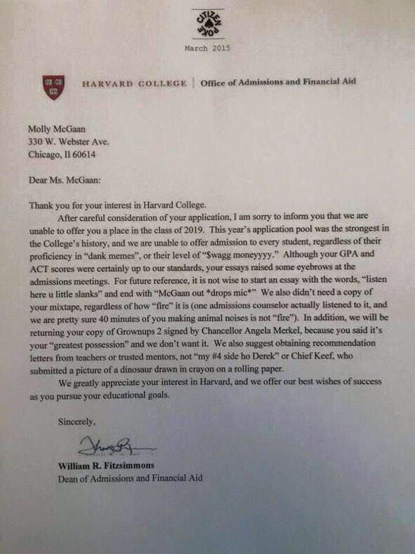 Harvard doesn't want to see your mix tape... - meme
