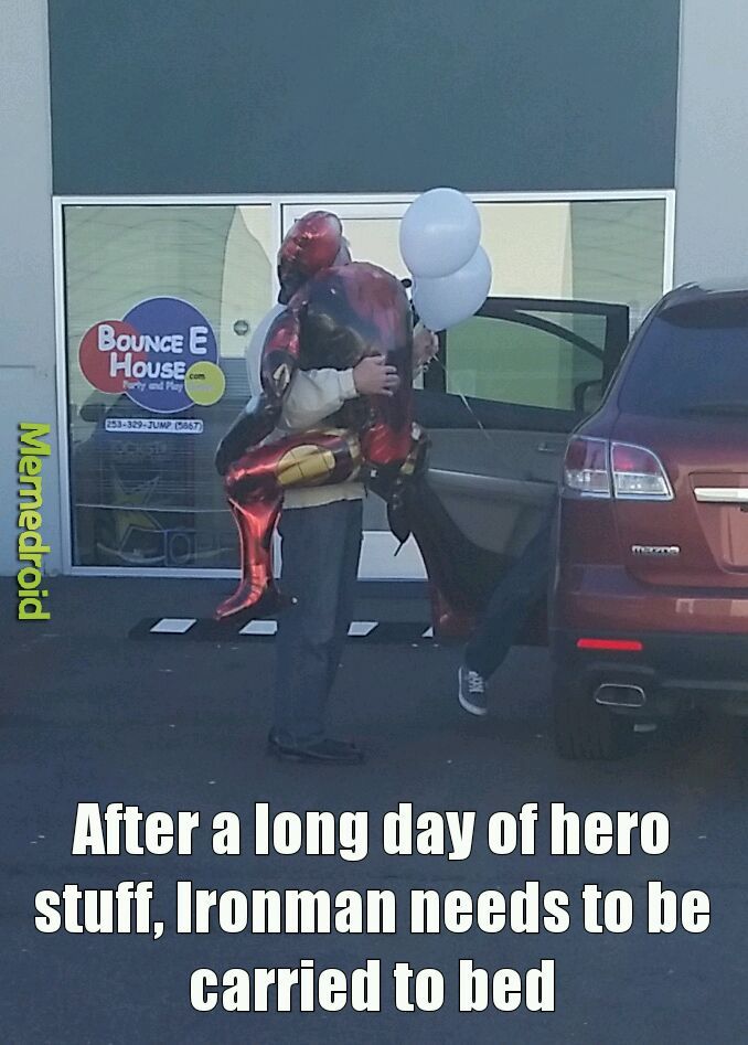 Iron man is sleepy from hero stuff - meme