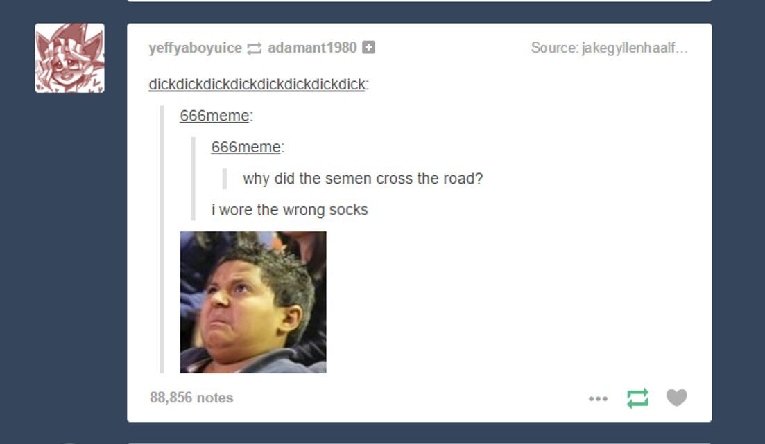 why did the semen cross the road - meme