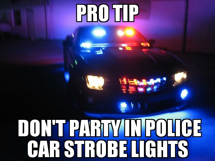 Police lights are not strobe lights - meme