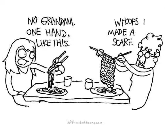 Eating noodles with grandma - meme