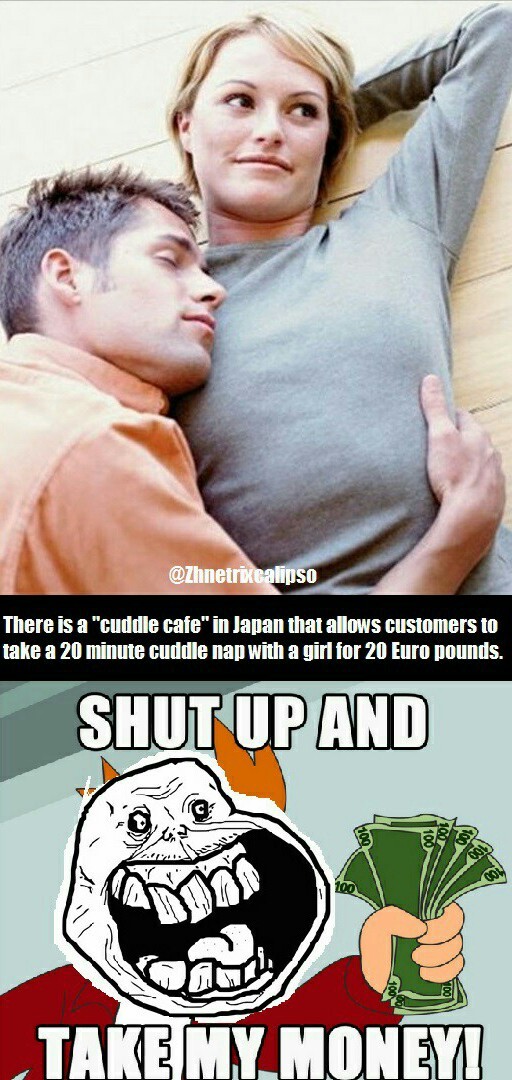 Cuddle cafe in Japan - meme