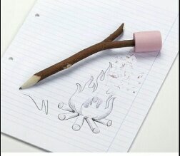 Marshmallow eraser and twig pencil - meme
