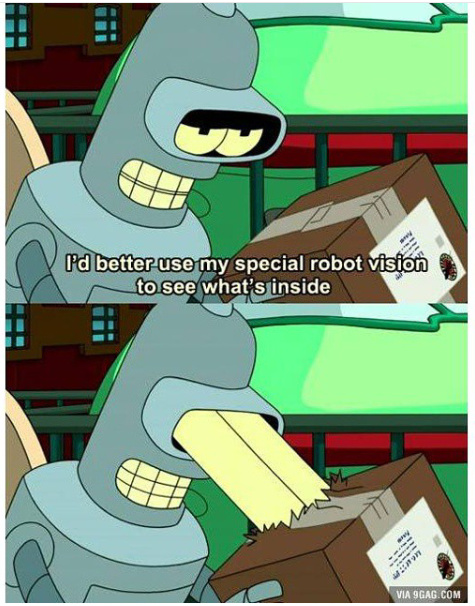 Visão de robô especial do Bender. - meme
