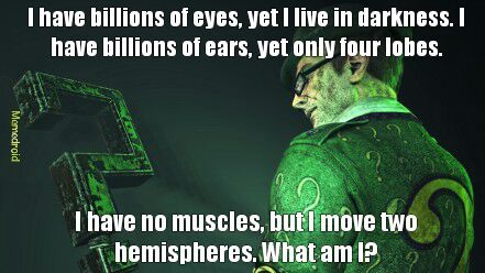 So there's some vermin out there trying to impersonate me with shitty riddles. They've even taken the liberty of a username almost indistiguishable from my own. Watch out for the fake riddler aka the_riddler. - meme