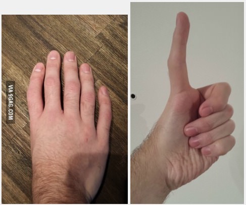 Five fingers, no thumb - meme