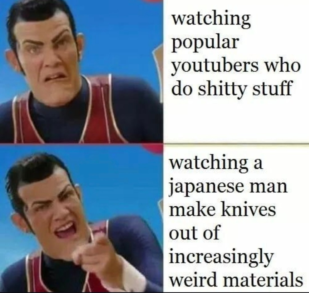 Internet guilty pleasures: chaotic YouTubers vs Japanese knife guy - meme