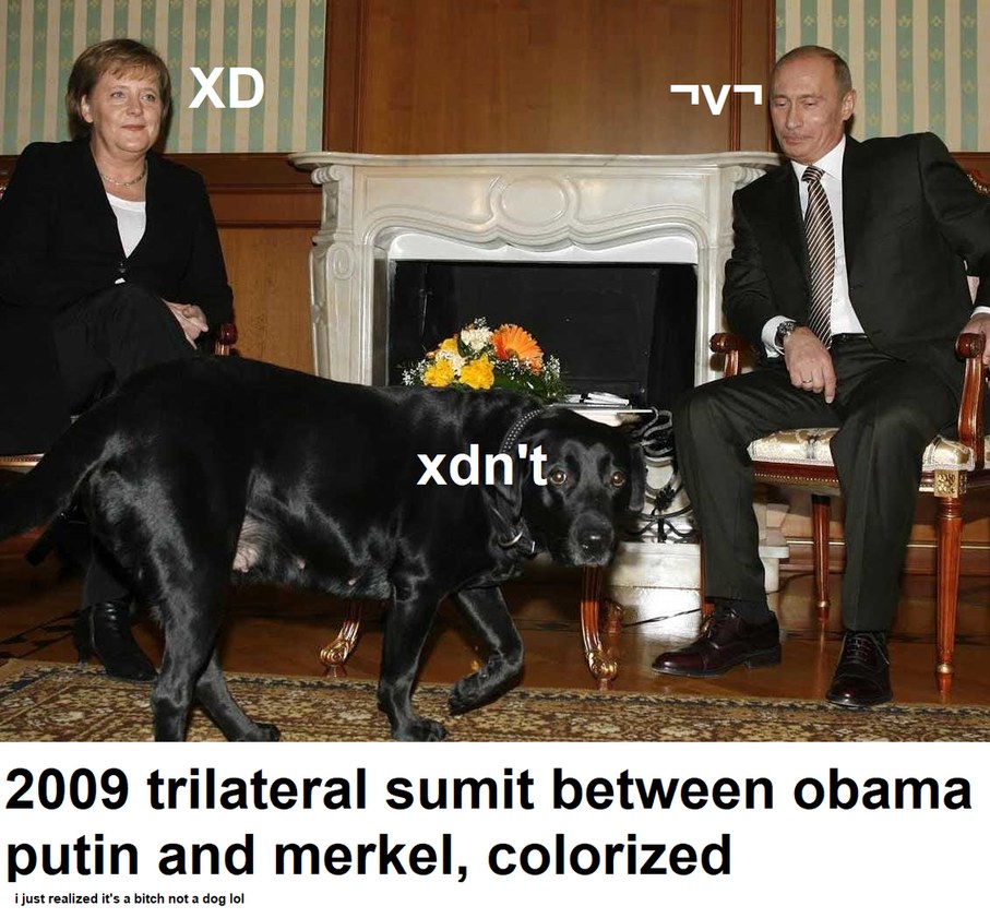 2009 meeting between obama, putin and merkel COLORIZED HD - meme