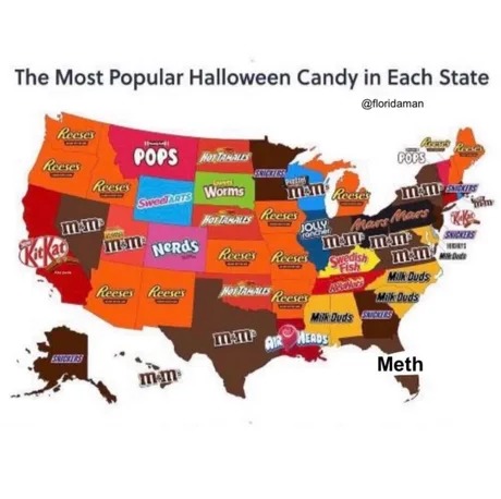 The most popular Halloween candy in each state - meme