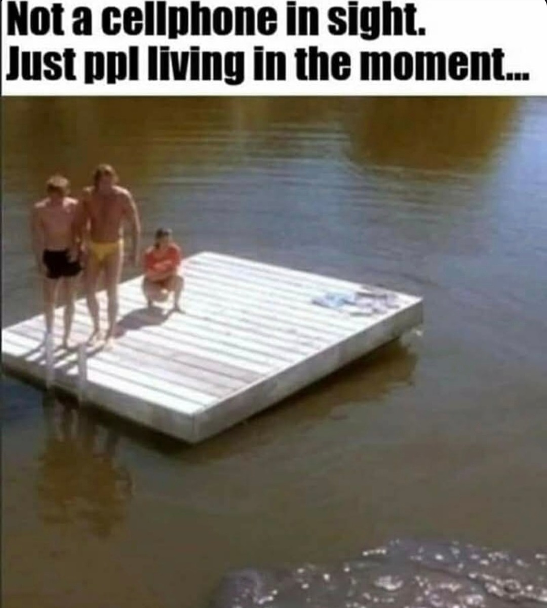 Before smartphones ruined vibes: just people existing - meme