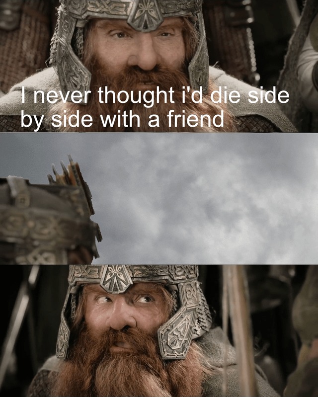 I never thought i'd die side by side with a friend - meme