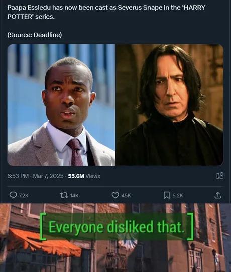 Paapa Essiedu has now been cast as Severus Snape in the Harry Potter series - meme