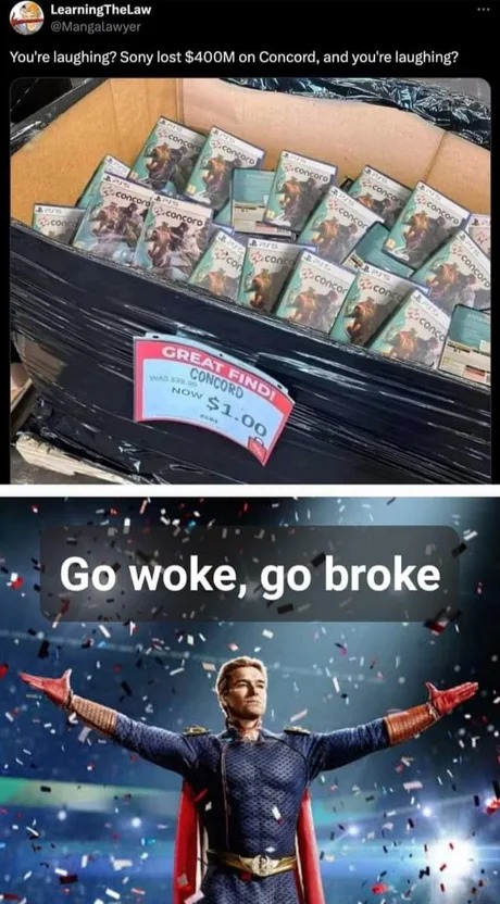 Go woke go broke, in this episode Sony - meme