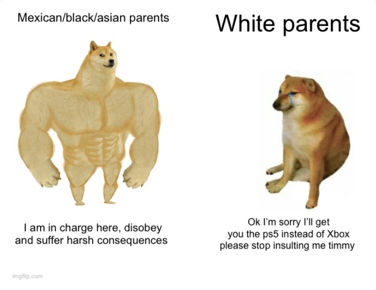 “actually my parents are white and they are strict asf” :genius: - meme
