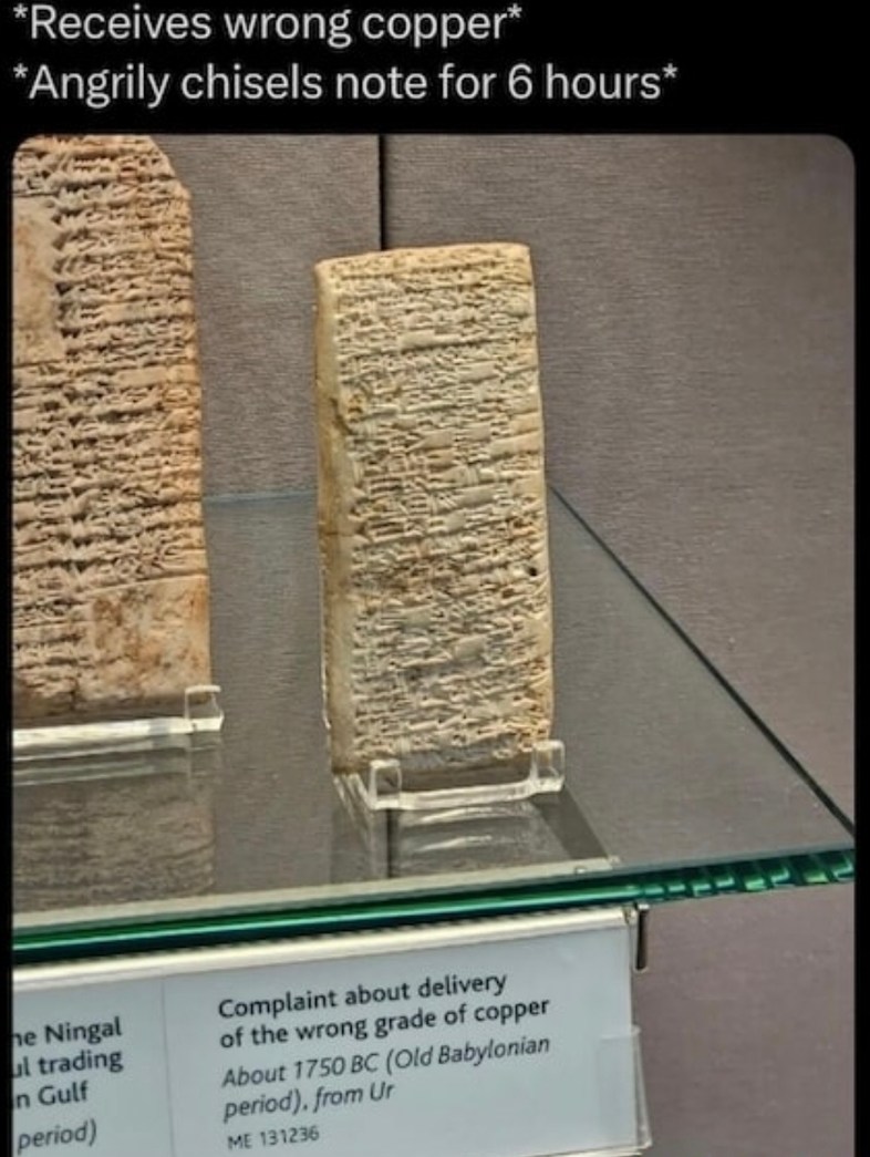 Babylonian Karen carved a Yelp review into stone - meme