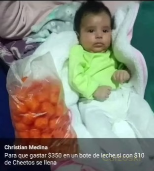 con 10 pesos de chetos se llena - meme