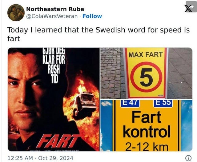 Swedes casually dropping max fart on the freeway - meme