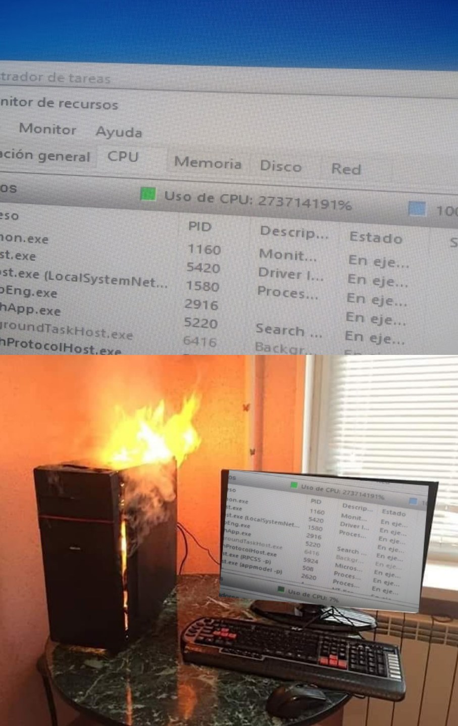 mi PC salio en fuego cuando abri el administrador - meme