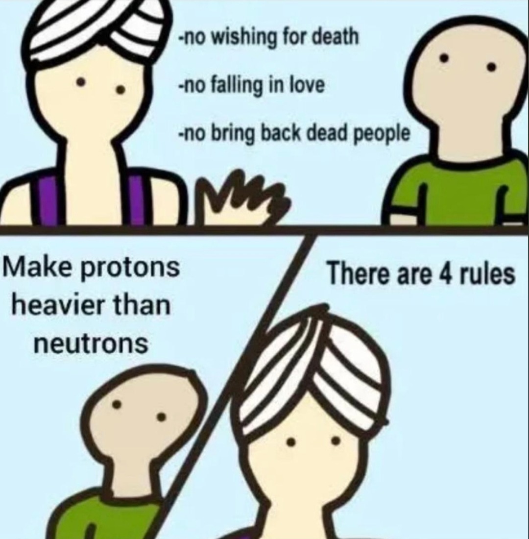 Rules of physics: No fun, just protons - meme