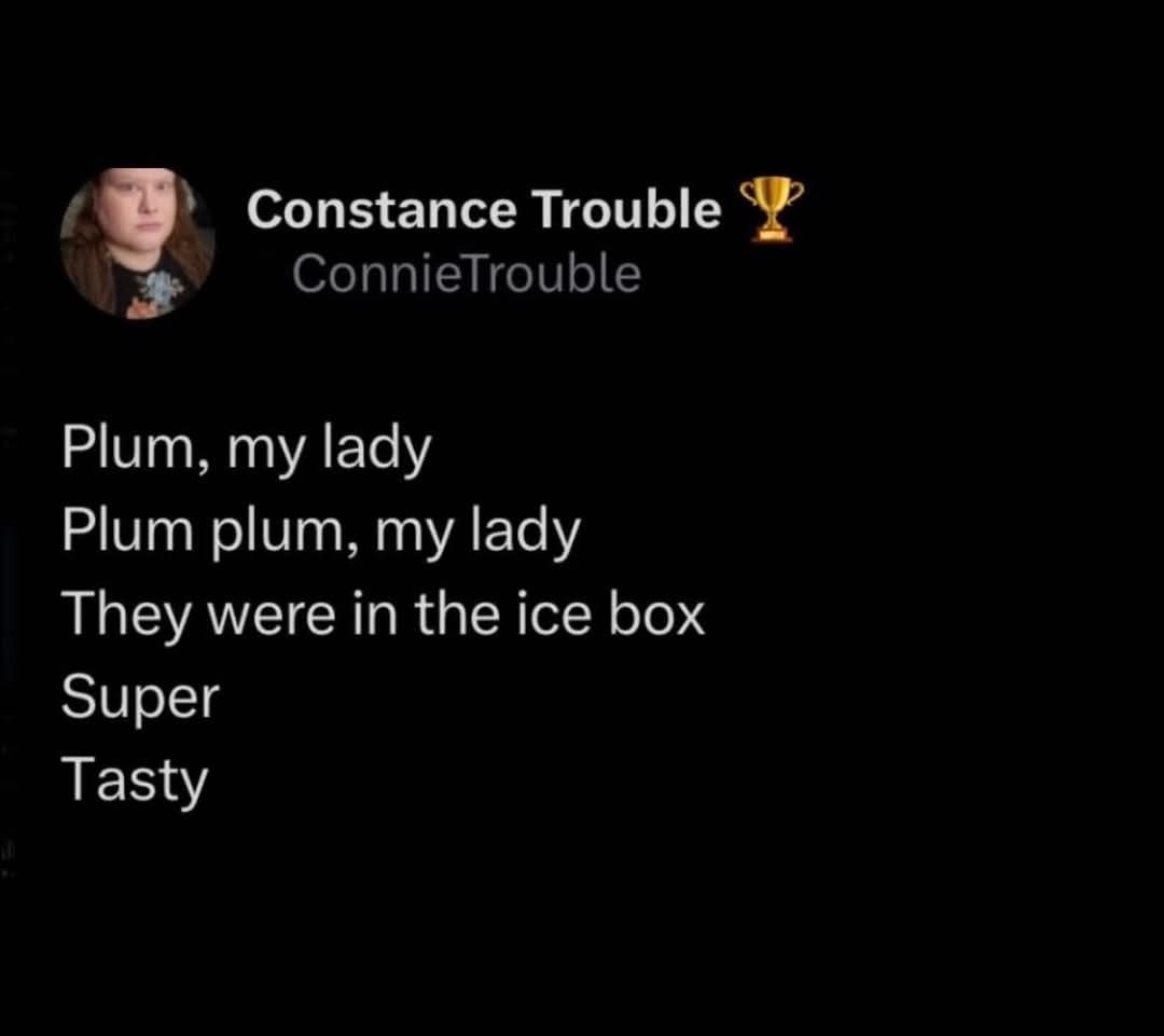 Constance Trouble: ice box plum poetry core - meme