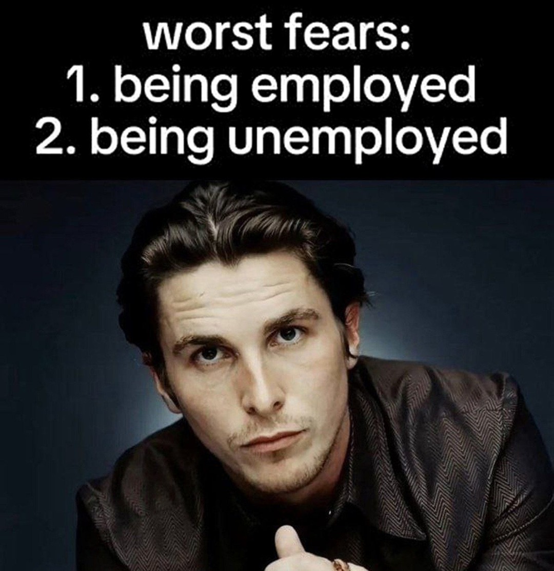 worst fears: being employed or unemployed strikes too hard - meme
