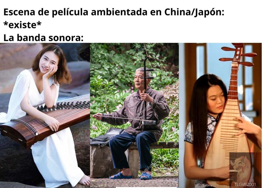 Contexto: estos son los instrumentos que suenan mayormente en una película con temática asiática. De izquierda a derecha: guzheng, erhu y pipa - meme